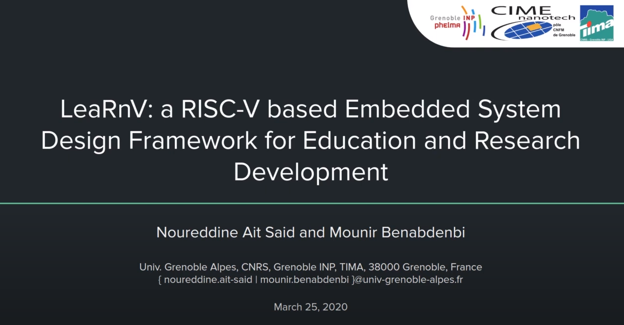 LeaRnV: a RISC-V based Embedded System Design Framework for Education and Research Development | TIMA Laboratory