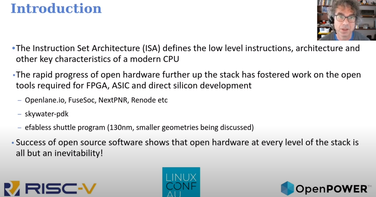 “Open ISAs (RISC-V, OpenPOWER, etc)” – Alistair Francis, Hugh Blemings (LCA 2021 Online) |  linux.conf.au