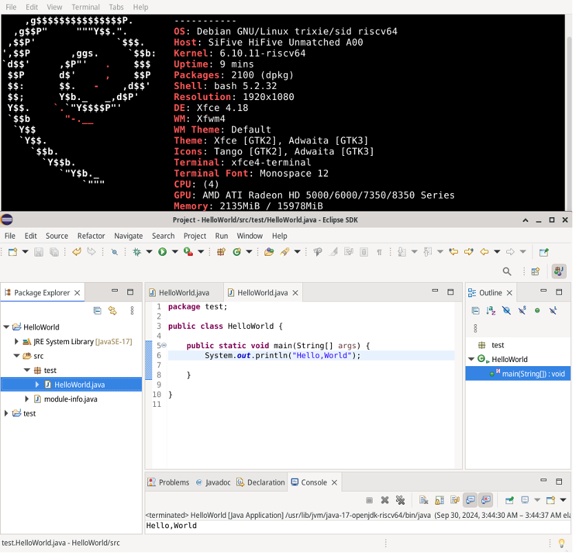 在安装了 Debian 操作系统的 SiFive Unmatched 上测试运行 Eclipse SDK IDE